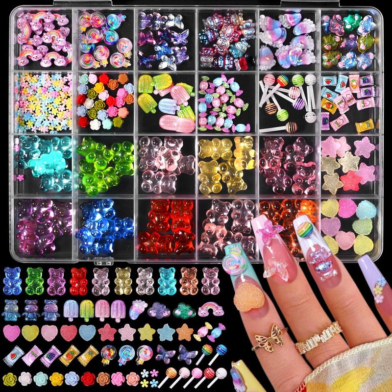 3D Mix Assorted Color Acrylic Multi Cute Nail Art Charms Hollow Candy Jewelry Nail Supplies for DIY Crafts Accessories Rainbow