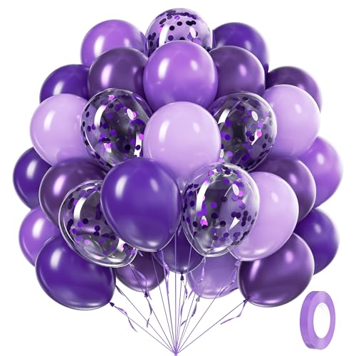 awenztech 60pcs Purple Balloons 12inch with Metallic Pastel Dark Purple Confetti Balloons for Purple Birthday Wedding Baby Shower Party Decorations - Image 1