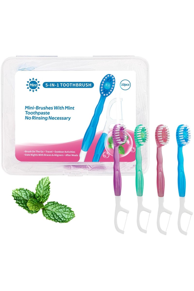 VKL Mini Travel Toothbrush,Disposable Mini Toothbrushes with Toothpaste + Tongue Scrapers + Floss + Pick,For Work or Travel,10 Count（Mixed flavors） - Image 1