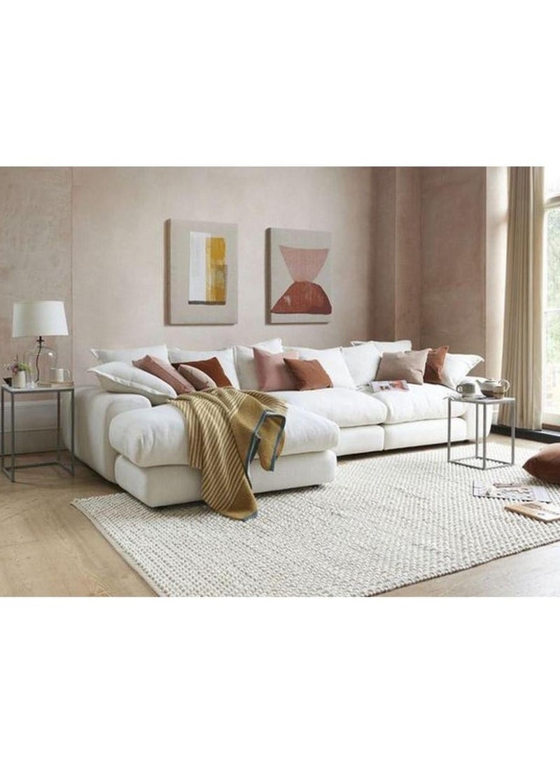 Mardod Saudi Saudi Arabia Return L-shaped Corner Sofa Made Of Swedish Wood With Linen Fabric, Size 300 x 90 x 90 Cm - White - ELE133 - Image 1