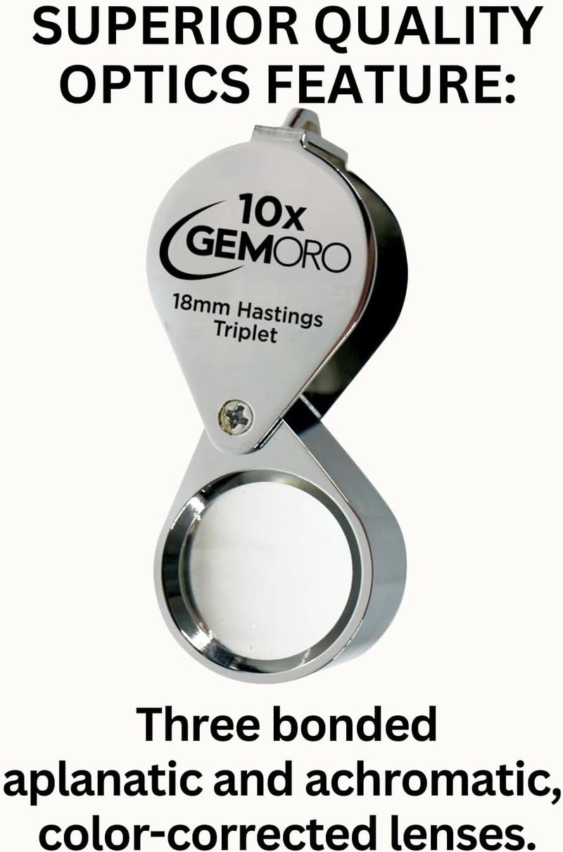 Gemoro Jewelers Loupe Magnifier | Chrome Hastings Triplet 10x Jewelry Eye Loop Magnifying Glass Monocle for Watch Repair Diamonds Coins Plants Gems Stamps Rings Earrings | Pocket Microscope (18mm) - Image 3