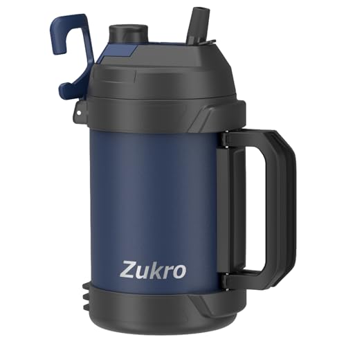 Zukro 1 Gallon Water Jug, One Gallon Large Triple Wall Insulated Metal Jug With Straw and Spout, No Sweat 128 oz Stainless Steel Sport Water Bottle Keeps Cold 48 Hours for Outdoors, Navy Blue - Image 1