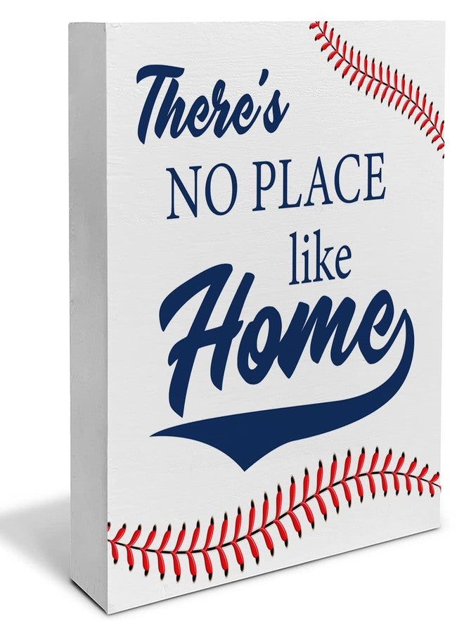 PIXCEOS Baseball Theme Decorative Wooden Box Sign There's No Place Like Home Wood Block Plaque Decor Home Table Shelf or Wall Display - Image 1