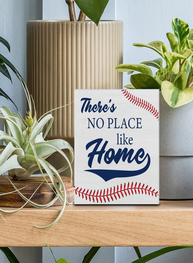 PIXCEOS Baseball Theme Decorative Wooden Box Sign There's No Place Like Home Wood Block Plaque Decor Home Table Shelf or Wall Display - Image 3