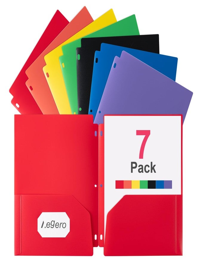 Aegero Plastic 3 Hole Punch Folders with Pockets (7 Pack, Assorted Colors), Fits 3-Ring Binder, Divider Folder for Notebook, Durable Poly，Holds US Standard 8.5x11 Letter Size Paper - Image 1