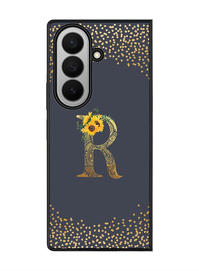 Stylizedd For Samsung Galaxy Z Fold7 Case,Slim fit Camera Protection, Shockproof Thin Phone cover  - Custom Floral Monogram - R  (Grey )