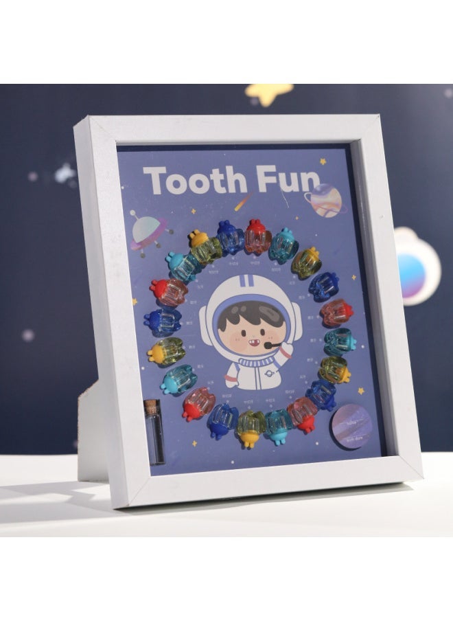 T9 Wooden Photo Frame Deciduous Teeth Box Transparent Crystal Teeth House Boys And Girls Deciduous Teeth Storage Frame-Color:Astronaut [23*27cm]]-Specifications:T9  - Image 1