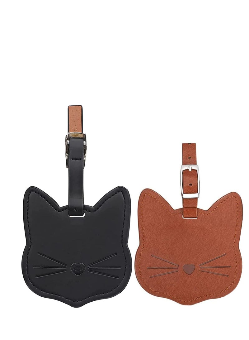 Y&D Luggage Tags 2 Pack premium Pu Leather Id Label Travel Suitcase Backpack Cute Cat Shape - Image 1
