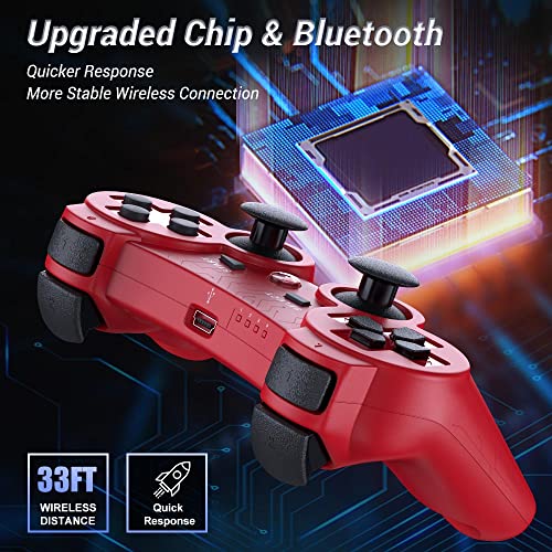OKHAHA Controller 2 Pack for PS3 Wireless Controller for Sony Playstation 3, Double Shock 3, Bluetooth, Rechargeable, Motion Sensor, Remote for PS3 (With Stripes(Blue + Red)) - Image 3