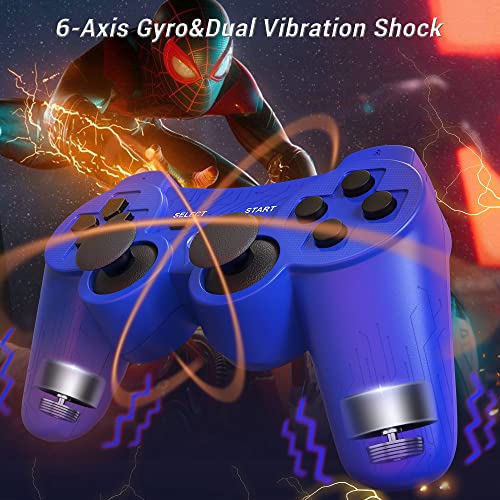 OKHAHA Controller 2 Pack for PS3 Wireless Controller for Sony Playstation 3, Double Shock 3, Bluetooth, Rechargeable, Motion Sensor, Remote for PS3 (With Stripes(Blue + Red)) - Image 5