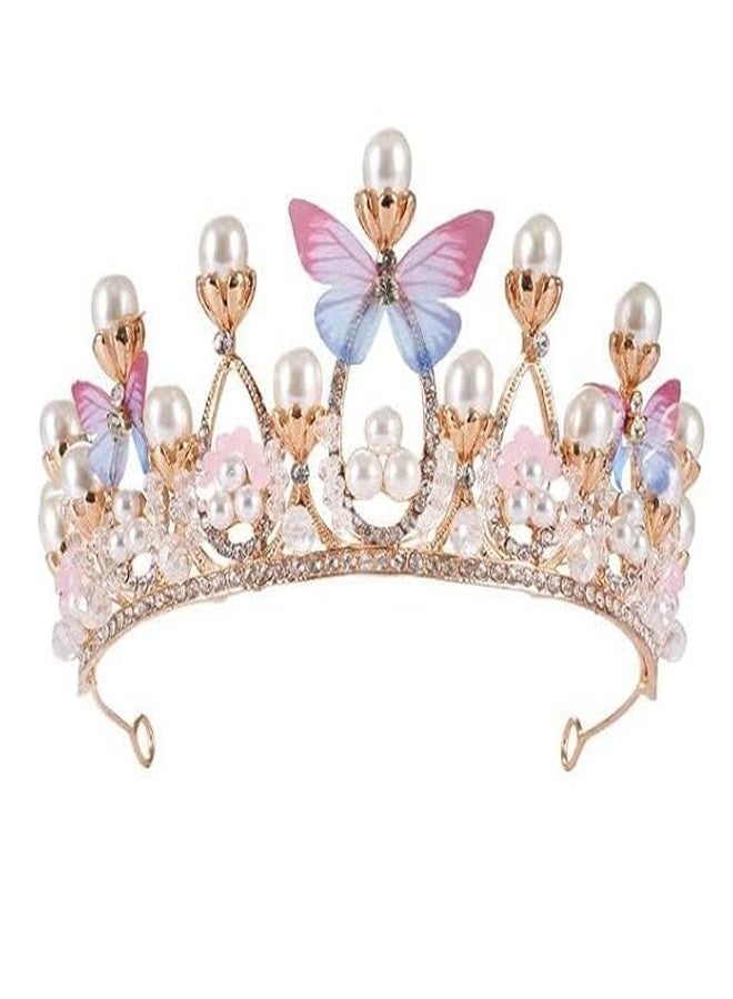 HARIRUP® Tiara Crown Pearl Princess Costume Crown Headband Flower Pageant Handmade Hair Accessories Cosplay,Birthday,Celebration for Girl Women (Crystal Crown) - Image 1