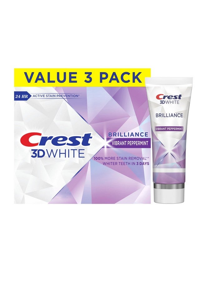 كرست معجون أسنان كريست ثري دي وايت بريليانس بنكهة النعناع النابضة بالحياة، عبوة من 3 قطع، 4.6 أونصة، معجون أسنان مضاد للتسوس بالفلورايد، يزيل البقع السطحية بنسبة 100%، ويمنع البقع بفعالية لمدة 24 ساعة. - Image 1