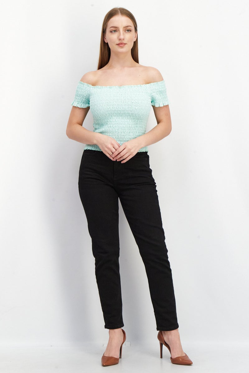 STEVE MADDEN بي بي داكوتا بواسطة ستيف مادن بلوزة قصيرة الأكمام ذات الكتف المكشوف، تركواز - Image 2