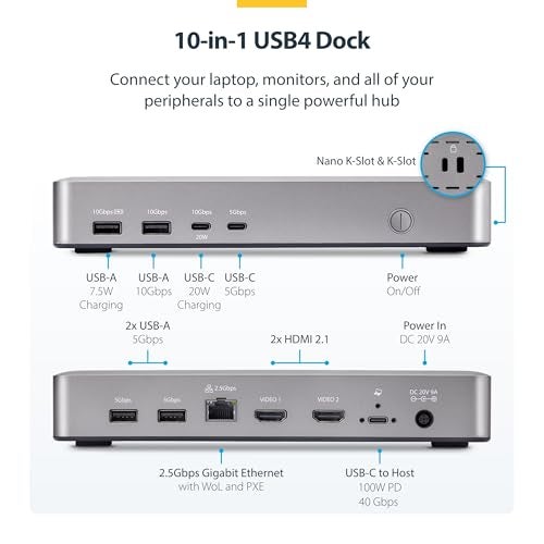Startech.com StarTechcom USBC Docking Station 10in1 USB4 Up to 100W Charging for Laptop 40Gbps Data Transfer 25Gb Ethernet Single 8K Dual 4K Display 6X USB Not MacOS Compatible - Image 3