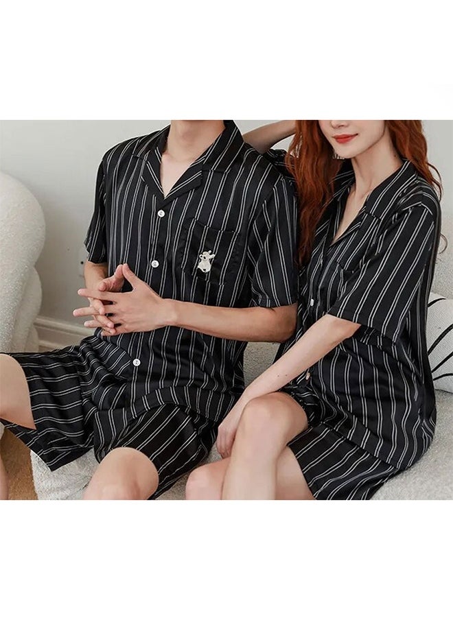MARGOUN Couple Matching Stripe Half Sleeve Shirt and Shorts Pajamas Men Women Cotton Spring Summer 2Pcs Set Black MG09  - Image 5