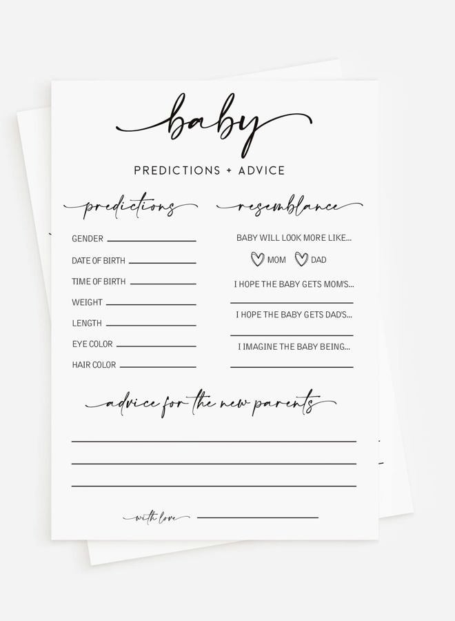 All-Ewired-Up 50 Large Baby Predictions and Advice - Minimalist - Baby Shower Game, New Mom & Dad Card or Mommy & Daddy to Be, Girl or Boy Babies New Parent Message Advice Book, Fun Gender Neutral Party (50-Cards) - Image 1