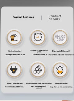 EVEREEN Small Electric Automatic Noodle Press Machine for Household Use Convenient and Fast Wireless Handheld Charging Model 8 Mode Noodles Pasta Machine for Pasta Lovers White 1300mah  - Image 5