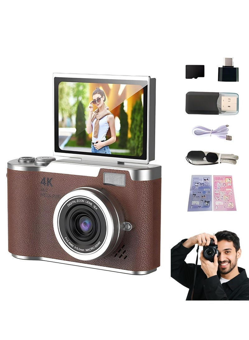 Generic 4k CCD Digital Zoom Student Digital Camera 48MP Portable Digital Photography Camera 180° Flip Screen Selfie Camera，free 128GB SD card - Image 1