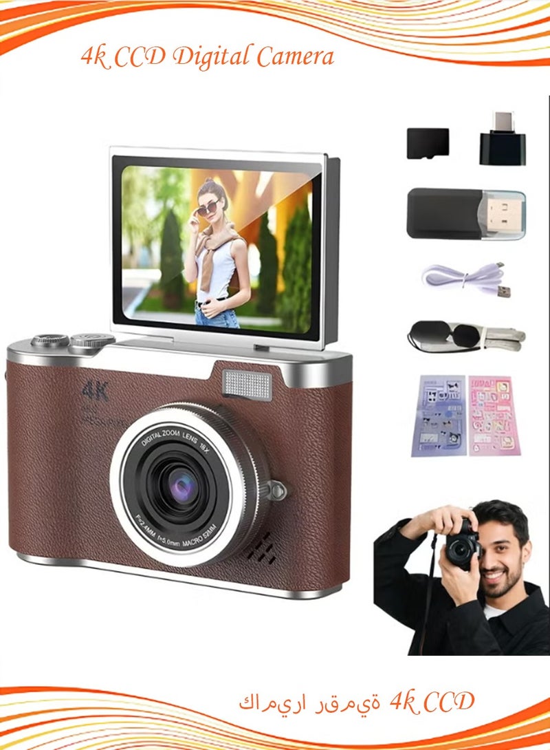 Generic 4k CCD Digital Zoom Student Digital Camera 48MP Portable Digital Photography Camera 180° Flip Screen Selfie Camera，free 128GB SD card - Image 1