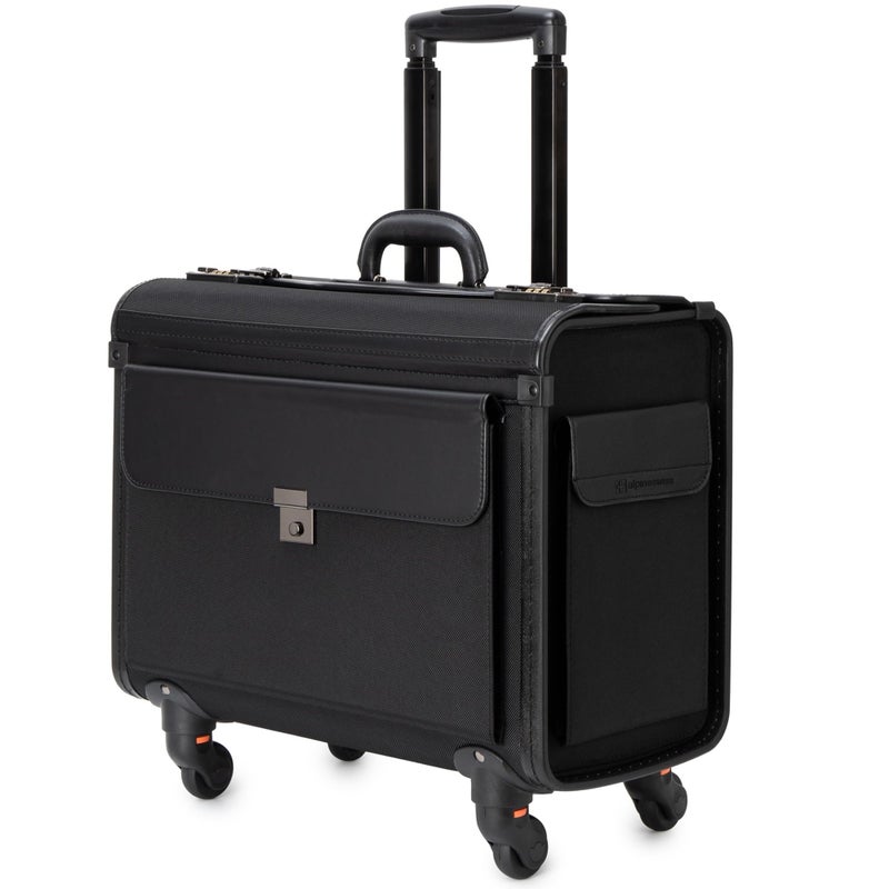 Alpine Swiss Wheeled Briefcase Rolling Briefcase Locking Telescopic Handle 4 Replaceable Wheels Pilot Lawyer Litigator Attache Case 17 Laptop Compartment Dual Combo Locks Organizer Pockets - Image 2