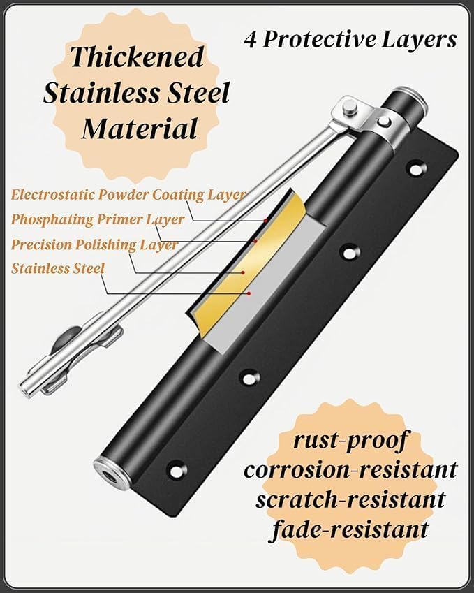 SUUKSESS Automatic Door Closer, Heavy Duty Spring Mechanism, Adjustable Soft Close with Installation Hardware, Silver - Image 5