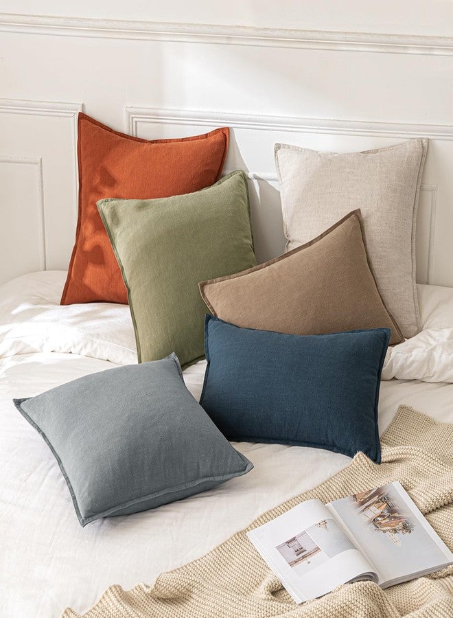 MIULEE Decorative Linen Pillow Covers 16x16 Inch Natural Beige Boho Farmhouse Neutral Couch Throw Pillows for Bed Pack of 2 Accent Modern Pillowcase Sofa Livingroom Home Decor - Image 3