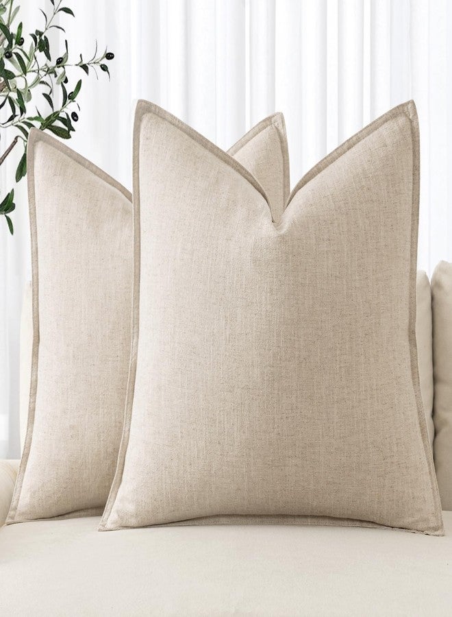 MIULEE Decorative Linen Pillow Covers 16x16 Inch Natural Beige Boho Farmhouse Neutral Couch Throw Pillows for Bed Pack of 2 Accent Modern Pillowcase Sofa Livingroom Home Decor - Image 1