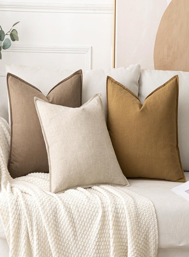 MIULEE Decorative Linen Pillow Covers 16x16 Inch Natural Beige Boho Farmhouse Neutral Couch Throw Pillows for Bed Pack of 2 Accent Modern Pillowcase Sofa Livingroom Home Decor - Image 2
