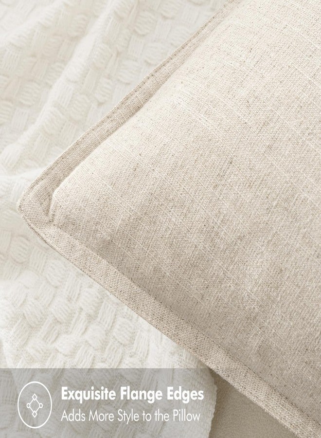 MIULEE Decorative Linen Pillow Covers 16x16 Inch Natural Beige Boho Farmhouse Neutral Couch Throw Pillows for Bed Pack of 2 Accent Modern Pillowcase Sofa Livingroom Home Decor - Image 4