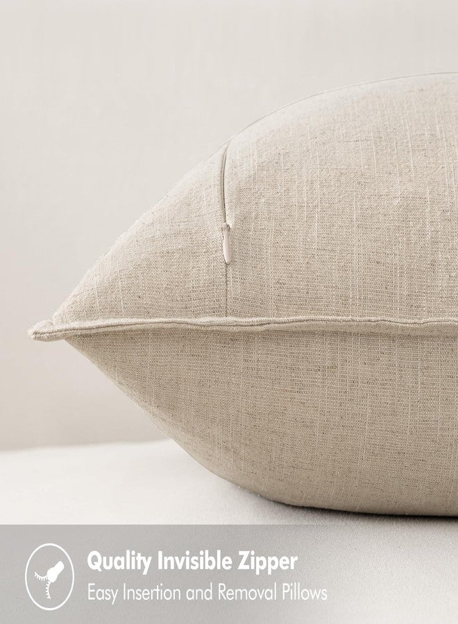 MIULEE Decorative Linen Pillow Covers 16x16 Inch Natural Beige Boho Farmhouse Neutral Couch Throw Pillows for Bed Pack of 2 Accent Modern Pillowcase Sofa Livingroom Home Decor - Image 5
