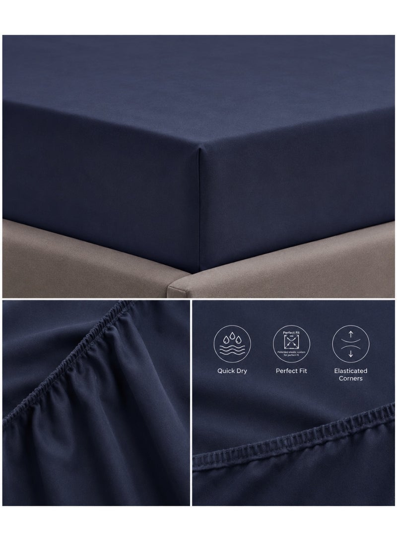 Home auraa 1-Piece Essential Microfiber Fitted Sheet Solid,Color: Navy , SIngle (90 x 200 + 25 cm),Design Soft Fabric Deep Pocket Elastic Edge Bed Linen - Image 2