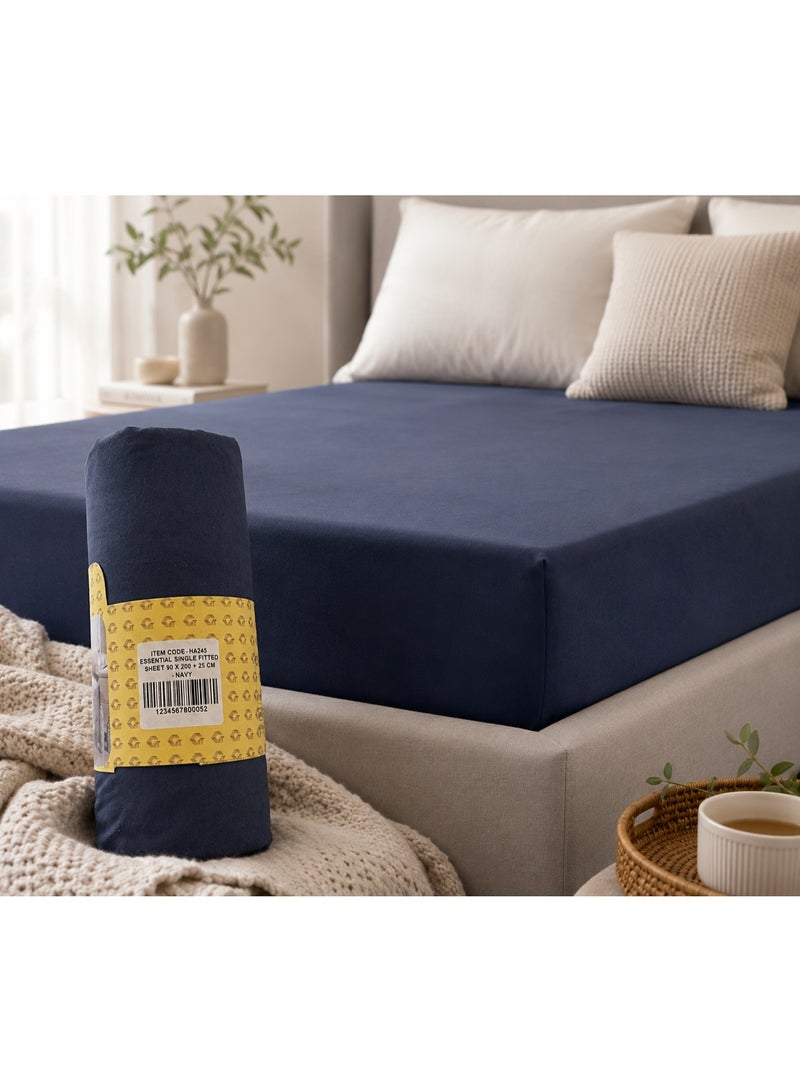 Home auraa 1-Piece Essential Microfiber Fitted Sheet Solid,Color: Navy , SIngle (90 x 200 + 25 cm),Design Soft Fabric Deep Pocket Elastic Edge Bed Linen - Image 3