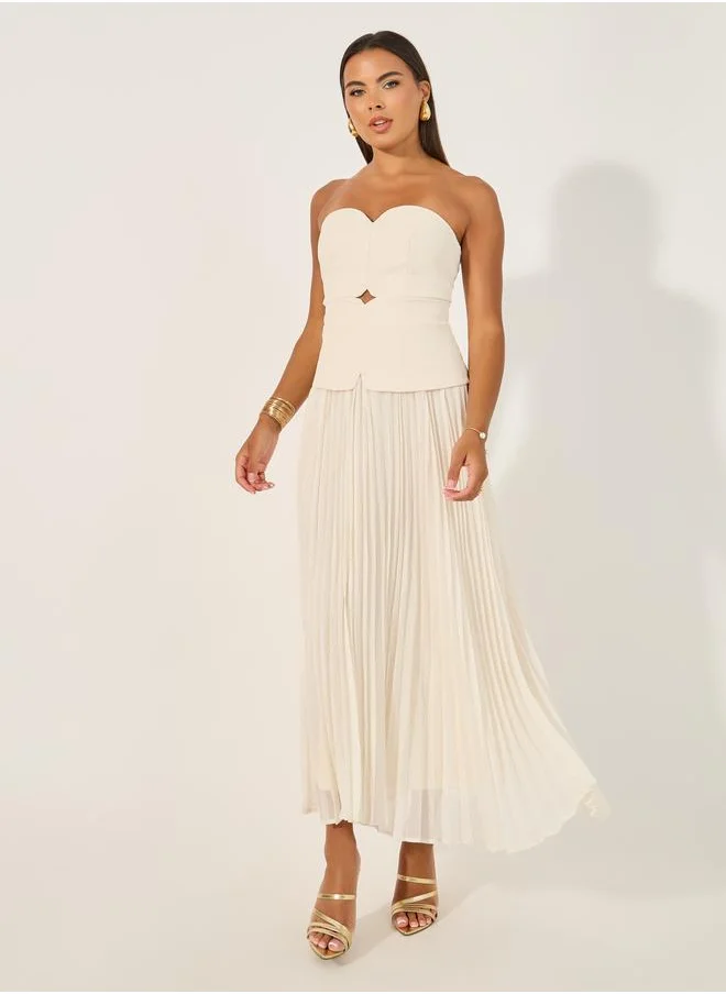 Styli Styli Plain Pleated Strapless A-Line Maxi Dress