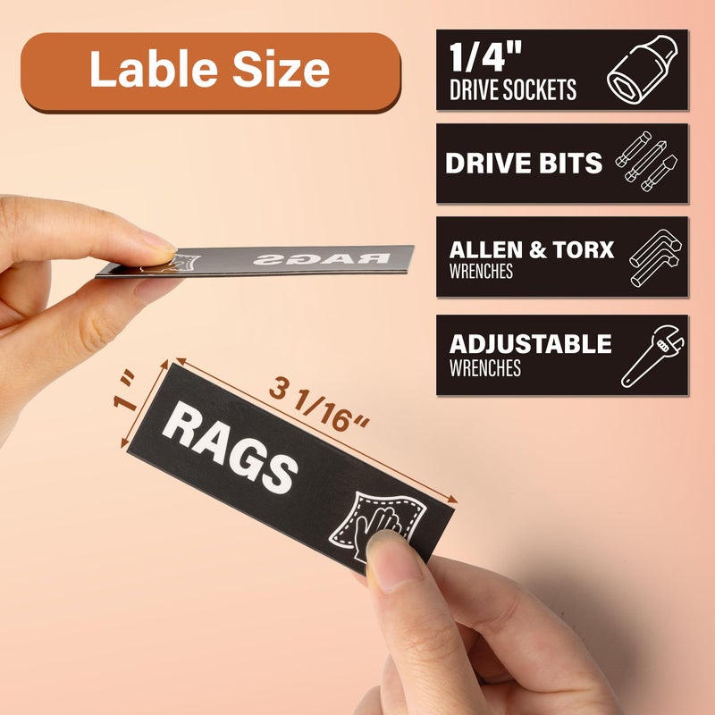 Abudada Magnetic Tool Drawer Labels 80 Pcs, Tool Chest Drawer Organizer Icon Tags with Strong Magnets, Accessories for Steel Tool Storage Cabinets, 3" x 1" - Image 3