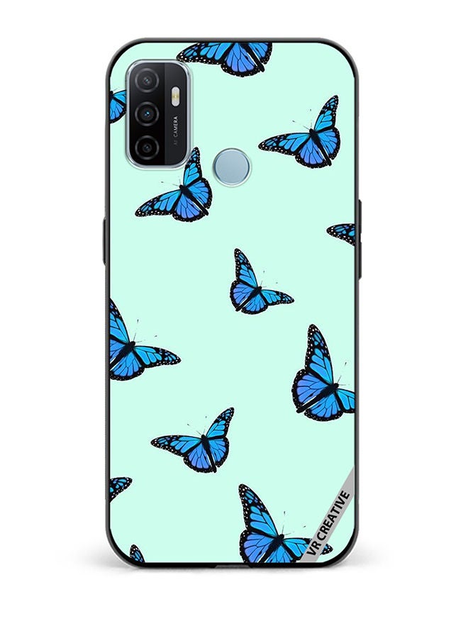 VR CREATIVE Protective Case Cover For Oppo A53 Blue Butterfly Flies Design Multicolour - Image 1