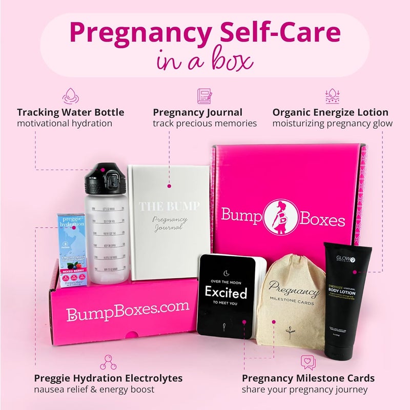 Bump Boxes 1st Trimester Pregnancy Gifts for Expecting Moms with Water Bottle, Journal, Lotion and Milestone Cards, Gift for Mother to Be - Image 2