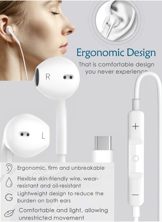 Generic - EarPods Headphones with USB-C Connector, Type-C Earphones Wired with Built-in Controller ,Phone Calls for iPhone 15/15 Plus/15 Pro/15 Pro Max, S23/S22/S21/S20/Ultra Note 10/20 & more - Image 1