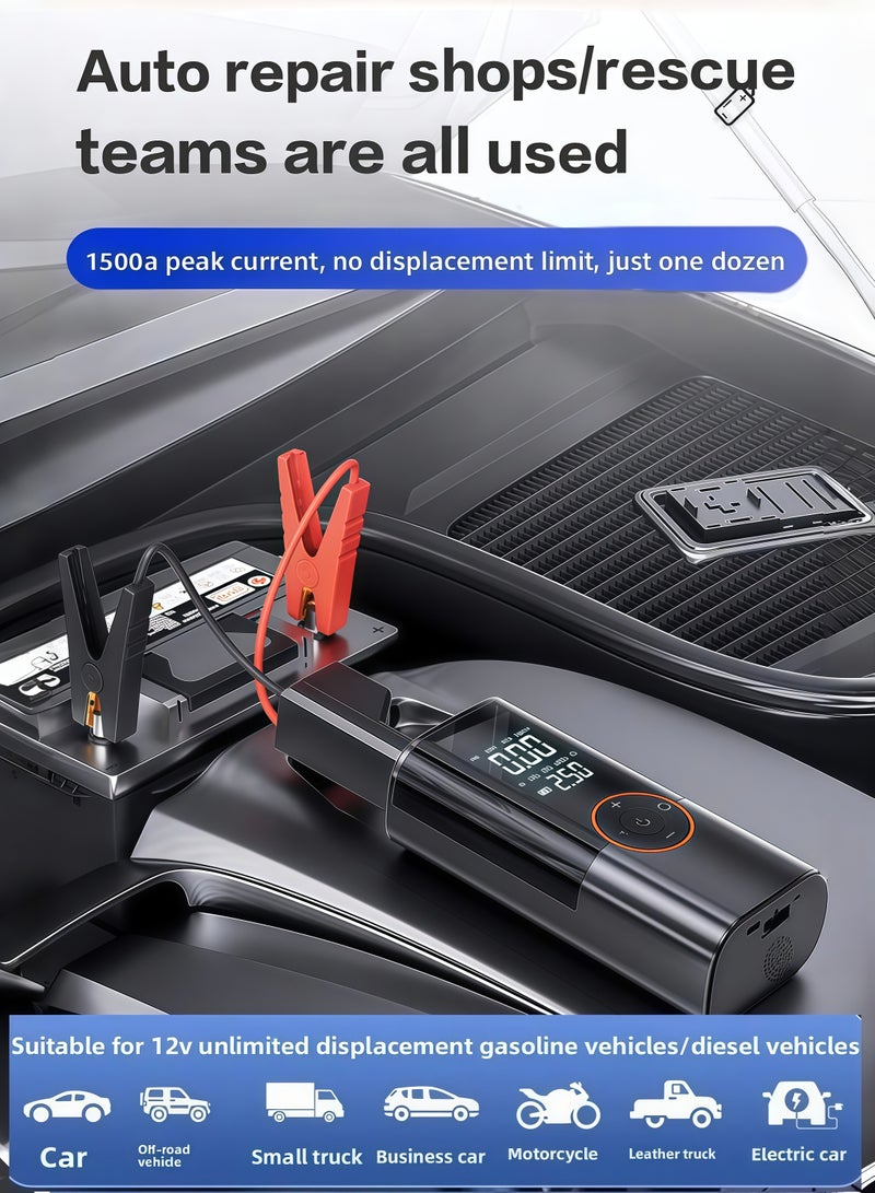 Jump Starter with Air Compressor 1000A 12V 150PSI 38.48Wh Car Battery Jump Starter  with Display and Emergency Light，10 Tire Repair Plugs Included - Image 2
