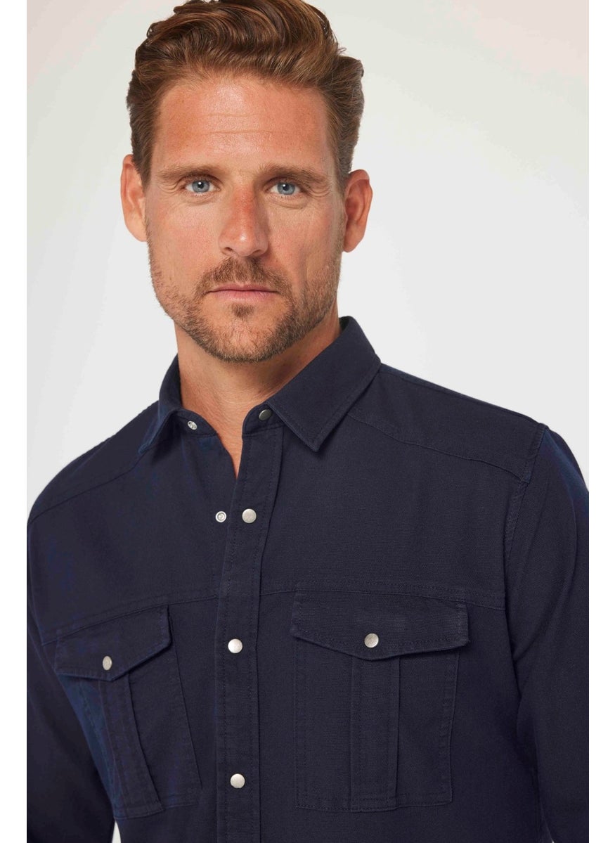 Men's Slim Fit Long Sleeve Sports Collar Washed Double Pocket Dobby Denim Navy Blue Shirt - pzsku/ZD342138D401B73E92003Z/45/_/1730722607/3426b052-a607-4da8-899d-bf4ed32f88aa