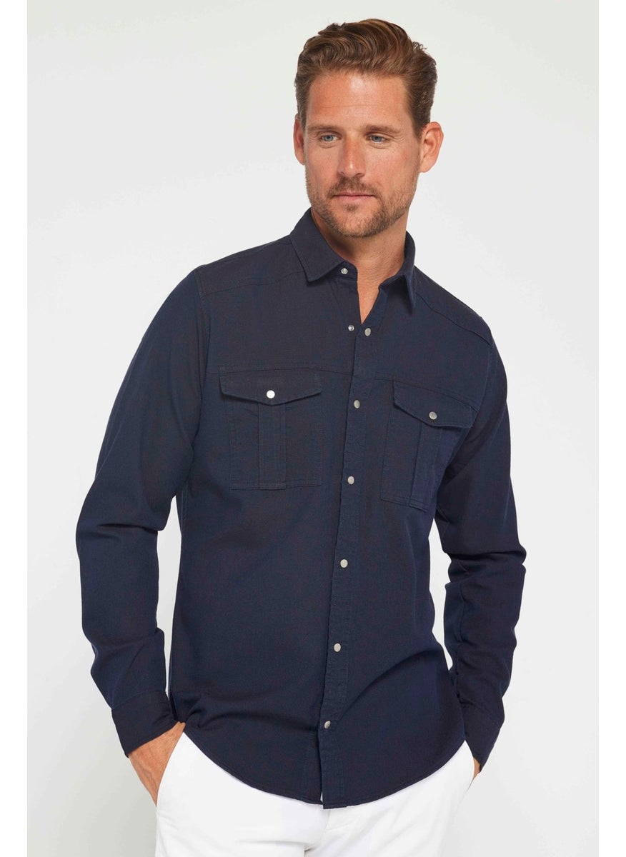 Men's Slim Fit Long Sleeve Sports Collar Washed Double Pocket Dobby Denim Navy Blue Shirt - pzsku/ZD342138D401B73E92003Z/45/_/1730722681/34783e89-e587-4ca6-bc3a-75e3326f042d