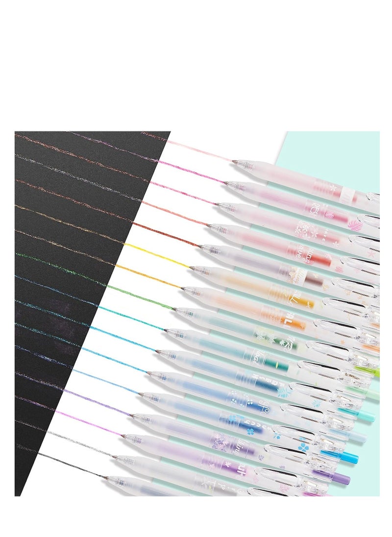 Generic Color Glitter Gel Pen 16 Pcs Black Card Bullet With Pen Clip Signature Pen Set 0.5 MM Retractable Rolling Ball Gel Pens Quick Drying Ink  Gel Pens for Colouring Books Doodling Drawing  - Image 4