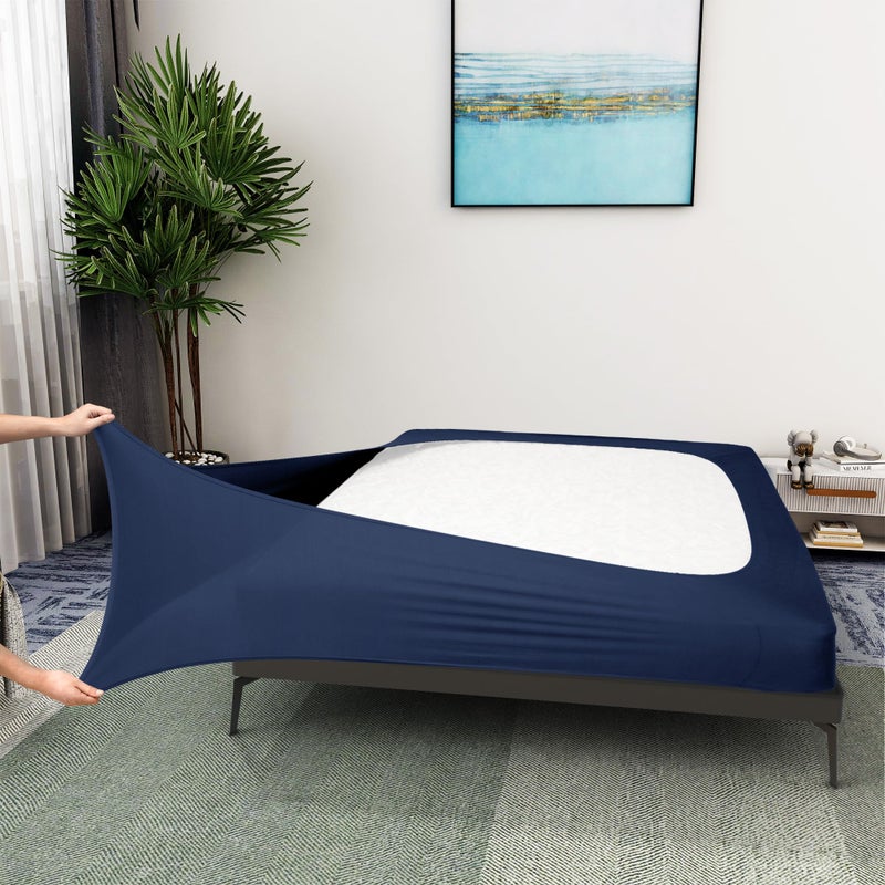 ALYVIA SPRING Box Spring Cover QueenCal Queen Size  Jersey Knit  Stretchy Wrap Around 4 Sides Bed Skirts for Hotel  Home Navy 