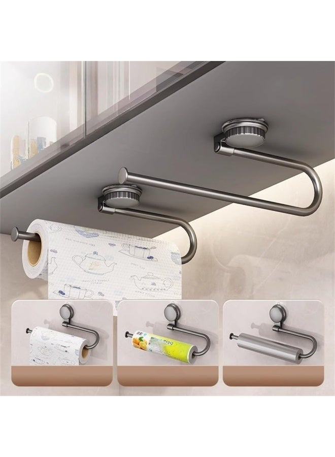 هومستر حامل ورق المطبخ بمنفذ سحب معدني وأكواب شفط - مثبت على الحائط، موزع لفات الورق للمطبخ والحمام بدون حفر، موفر للمساحة (رمادي) - Image 4