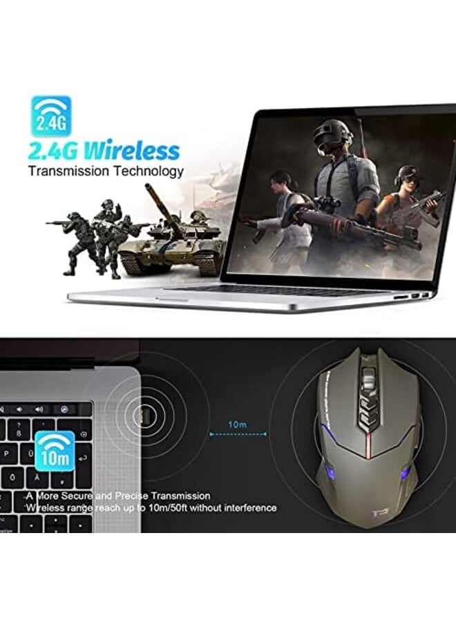 Sky Touch Wireless Gaming Mouse With Unique Silent Click Ergonomic Grips 2400 Dpi 2 Programmable Side Buttons Breathing Backlit 7 Button Design Black