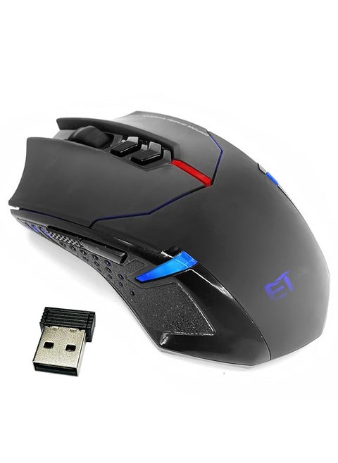 Sky Touch Wireless Gaming Mouse With Unique Silent Click Ergonomic Grips 2400 Dpi 2 Programmable Side Buttons Breathing Backlit 7 Button Design Black