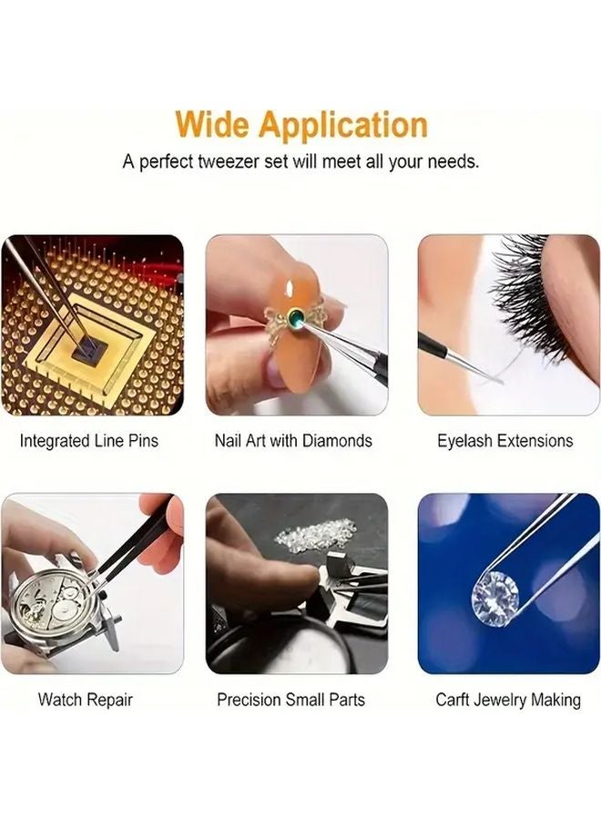 6 قطع ملقط ستانلس ستيل مضاد للكهرباء الساكنة محمول ودقيق باللون الأسود - Image 5