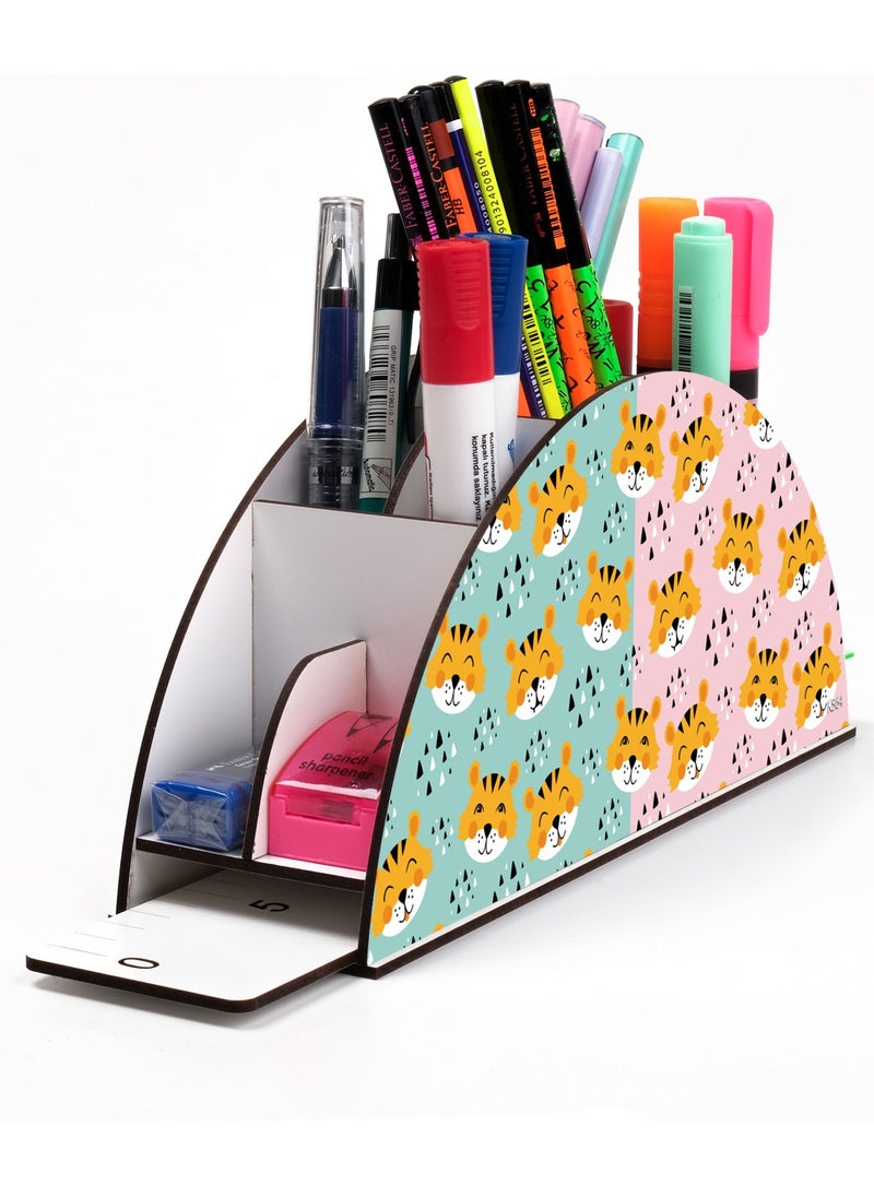 KutuTR - Wooden Vip Predators Rainbow Ruler Desktop Pen Holder Organizer with Mounted Box - Image 1