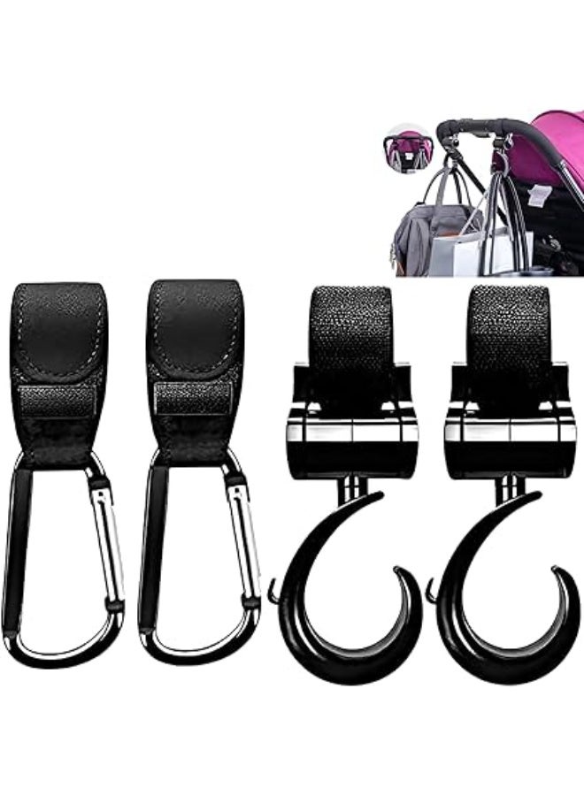 "4-Piece Baby Stroller Hooks Set – Includes 2 Leather Hooks and 2 Strong Metal Hooks, 360° Rotating, Durable and Heavy-Duty Design for Hanging Diaper Bags, Shopping Bags, Purses, Clothes, and Accessories – Universal Stroller Clips, Easy to Attach and Use" - Image 1