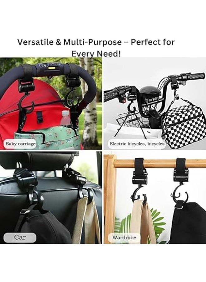"4-Piece Baby Stroller Hooks Set – Includes 2 Leather Hooks and 2 Strong Metal Hooks, 360° Rotating, Durable and Heavy-Duty Design for Hanging Diaper Bags, Shopping Bags, Purses, Clothes, and Accessories – Universal Stroller Clips, Easy to Attach and Use" - Image 2