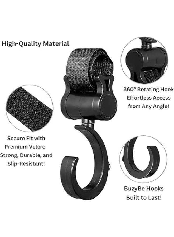 "4-Piece Baby Stroller Hooks Set – Includes 2 Leather Hooks and 2 Strong Metal Hooks, 360° Rotating, Durable and Heavy-Duty Design for Hanging Diaper Bags, Shopping Bags, Purses, Clothes, and Accessories – Universal Stroller Clips, Easy to Attach and Use" - Image 3